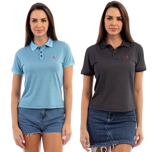 kit 2 Camisa Polo Feminina em Viscose Manga Curta Conforto Casual