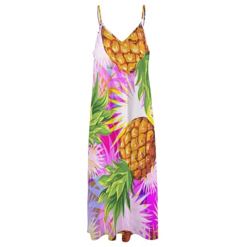 Robe sans manches longue imprimé ananas coupe maxi fluide