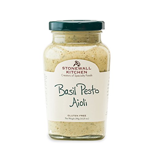 Stonewall Kitchen Basil Pesto Aioli (291 g) - alioli cremoso con albahaca, nueces y piñones - ideal para acompañar verduras crudas, sándwiches o carne.