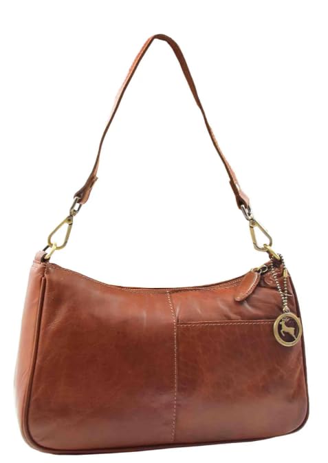DR558 Athens - Borsa a tracolla da donna in pelle di agnello | doppie cinghie staccabili | tasca frontale | tasca posteriore con zip | tasche interne multiple | organizzata | nocciola