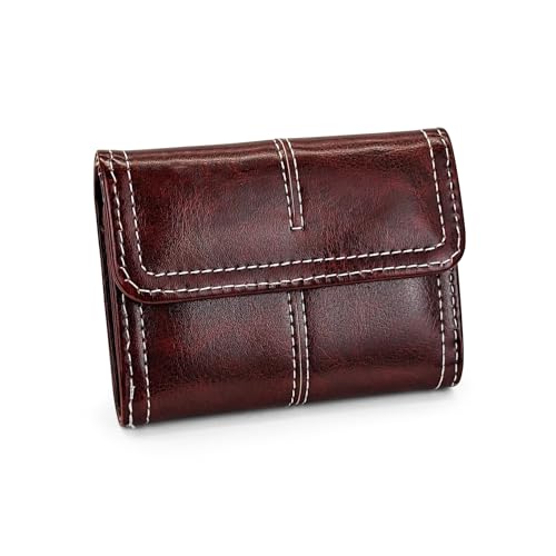 Women Credit Card Holder, PU Leather Small Solid Color Compact Card Wallet with 9 Card Slots and 2 Cash Slots (Red)