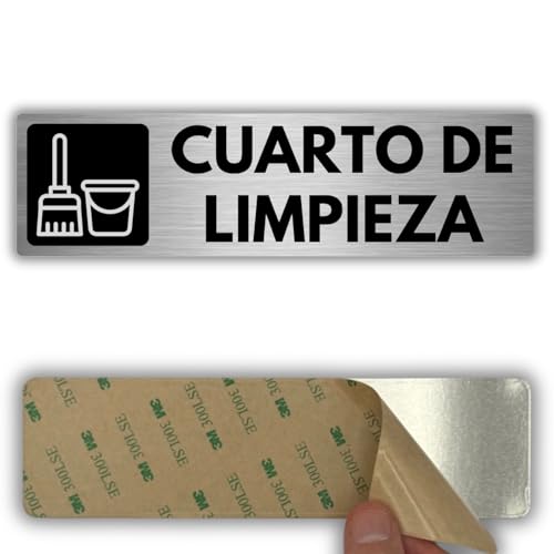 LEIASA | Señal Adhesiva Limpieza - 5x18 cm - Grosor 0.8 mm - Aluminio - Cartel Adhesivo 3M - Indicador para Cuarto de Limpieza