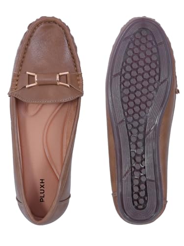 Image of Pluxh Women's Elegant Ballet Flats with Metal Accent | Soft Comfort Slip-On Shoes | Lightweight Everyday Footwear | Flexible Grip Sole | Office, Casual & Work Wear