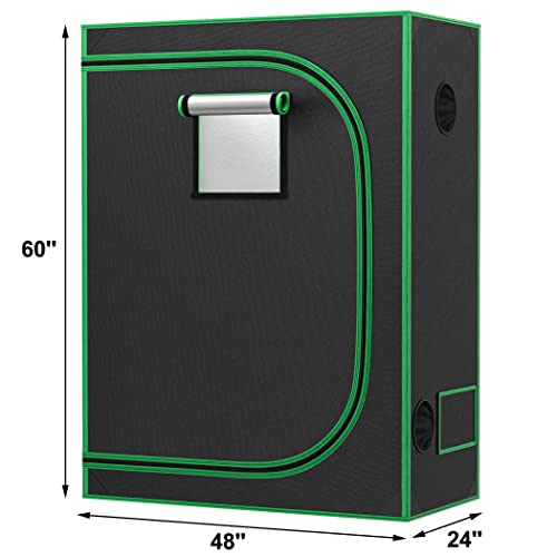 Jupiterforce 24"X 48"X 60" Mylar Hydroponic Grow Tent Kit With Observation Window And Floor Tray Reflective Lightproof Growing Room For Home Plant Growing, Black #TOP2