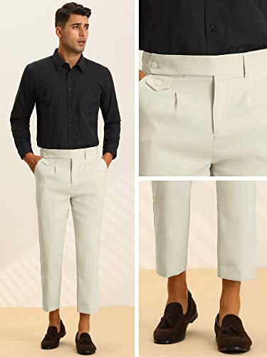 Lars Amadeus Cropped Dress Pants for Men's Pleated Front Slim Fit Solid Business Tapered Trousers4