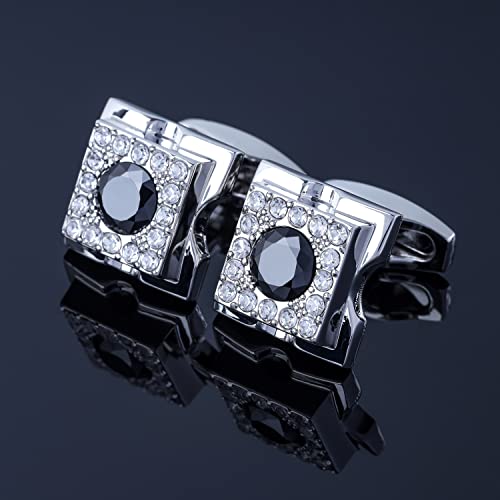 Sogee White Gold Plated Black Crystal Cufflinks For Men Square Elegant Mens Cuff Links For Business Wedding Party Unique Gift #TOP4
