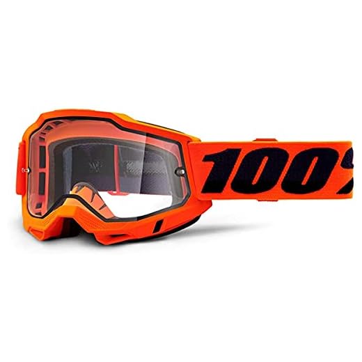 100% Accuri 2 Enduro Mountain Bike & Motocross Goggles - MX and MTB Racing Protective Eyewear (Orange - Clear Vented Dual Lens)