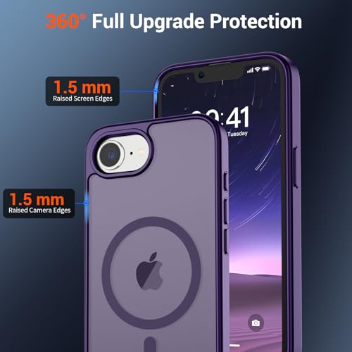 Image of SUPFINE Magnetic for iPhone 17e Case /iPhone 16e Case 2025 (Compatible with MagSafe)(Military Grade Drop Protection) Slim Translucent Matte Shockproof with Anti-Fingerprint Phone Case,Dark Purple