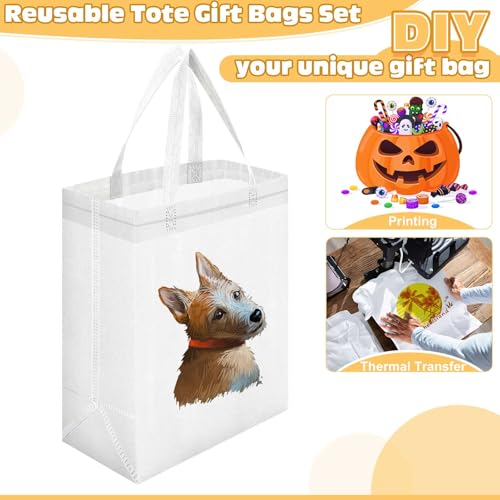Windyun 50 Pcs Reusable Tote Bag Bulk 8 x 4 x 10 Inch Non Woven Shopping Bag with Handle Reusable Portable Grocery Gift Tote (White) by Windyun - Image 7