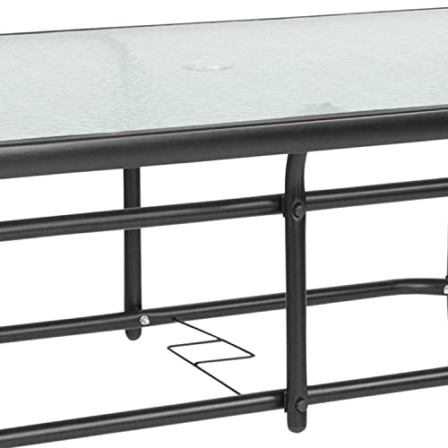 Flash Furniture Tory 31.5" X 55" Rectangular Tempered Glass Metal Table With Umbrella Hole #TOP6