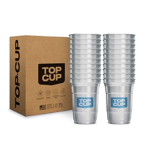 Top Cup 16 Ounce 20 Count Reusable Aluminum Party Cups | Cold-Holding Recyclable Made in USA
