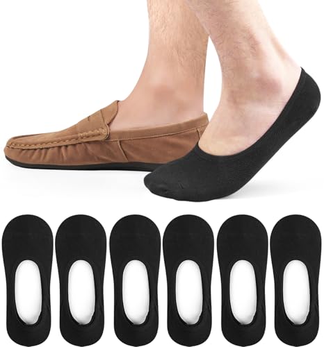 Image of Caldodo Mens Invisible No Show Socks 9-12, Low Cut Non Slip Trainer Socks Hidden Liner Loafer Socks, 6 Pairs, Black