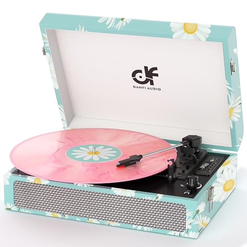 Vinyl Record Player Bluetooth with Built-in Speakers, Vintage Portable Suitcase Turntable 3-Speed...