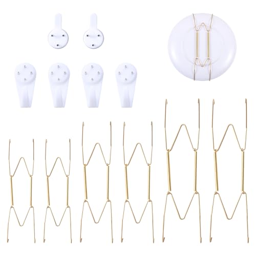 6 ganchos de resorte para colgar platos, 6 clavos sin dejar rastro, colgadores decorativos de pared en forma de W