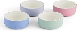 Elk and Friends Toddler Porcelain Bowls with Non-Slip Silicone Sleeves - Microwave Dishwasher Safe 4 Pack Kids Dinnerware