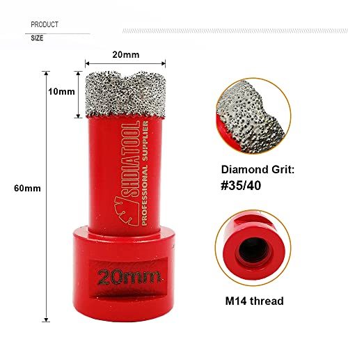 SHDIATOOL Diamond Core Drill Bit,Hole Saw Diameter 20mm 4/5" M14 Thread Vacuum Brazed for Concrete Granite Marble Porcelain Tile Masonry Brick,3PCS - Image 2