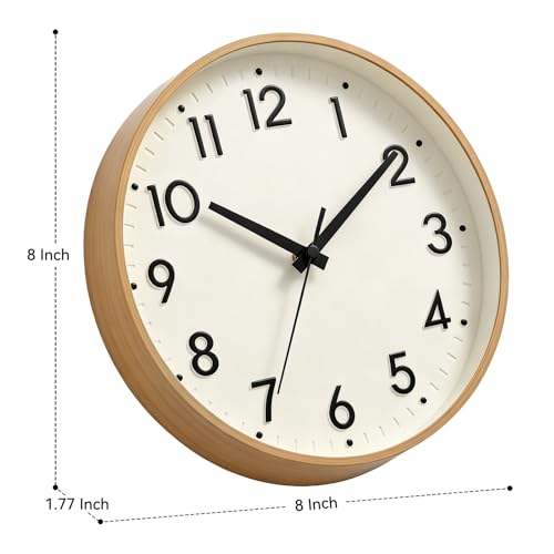 Image of Mosewa Wall Clock 8 Inch, Battery Operated Silent Non-Ticking Modern Analog Clock Decorative for Kitchen, Bedroom, Office(Beige)
