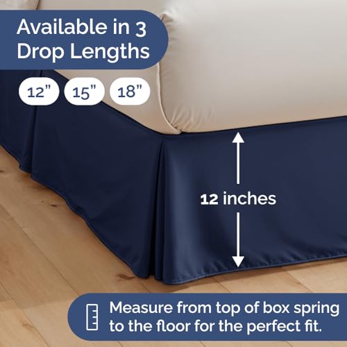 Pleated Bed Skirt King Size - 3 Sided Pleated Bed Skirt King - Ultra-Soft, Easy Fit with 12 Inch Tailored Drop - Hotel Quality, Wrinkle Free & Fade Resistant - for Women, Men, Kids & Teens - Navy