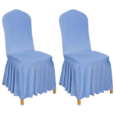 DREAMANIA 2pcs Chair Covers Stretch Parsons Skirt, Durable Washable Universal Chair Slipcover, Super Fit Spandex Chair Seat Protector Cover for Hotel, Ceremony, Home(Lightblue) Cover