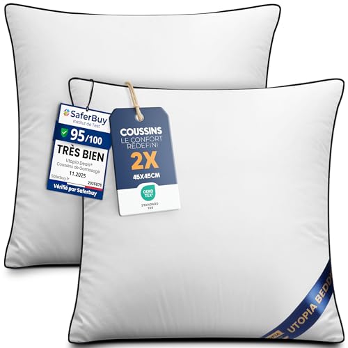 Utopia Bedding Coussin 45x45 cm Lot de 2, Coussins de Garnissage, Canapé Oreillers, Rembourrage Coussins, Intérieur Coussin Salon (Blanc)