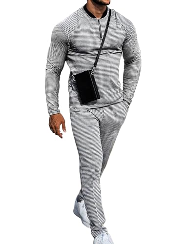 LecGee Mens 2 Piece Outfits Long Sleeve Athletic Quarter Zip Polo...