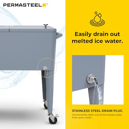 Permasteel 80-Qt Classic Outdoor Patio Cooler for Outside Beverage Rolling Cooler Bar Cart with Wheels & Handles, Retro Design, Blue