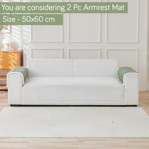 Image of HOKIPO 'Italian Caelora' Luxury Jacquard Plush Anti-Slip Sofa Armrest Covers | 1 Pair - Sage Green (AR-5953-GRN*2)