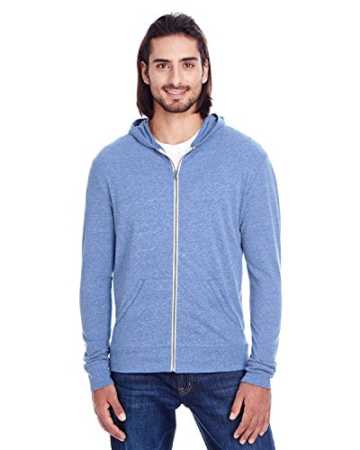 Threadfast Apparel Unisex Triblend Full-Zip Light Hoodie L NAVY TRIBLEND