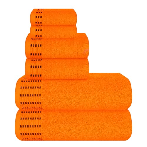 MALLONI HOME Ultra Soft 6 Pack Cotton Towel Set Contains 2 Bath Towels 28x55 inch 2 Hand Towels 16x24 inch & 2 Wash Coths 12x12 inch Ideal Everyday use Compact & Lightweight - Orange