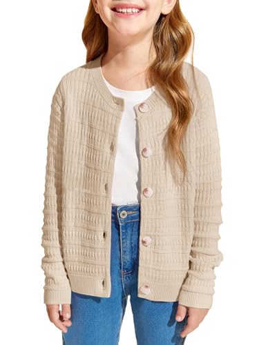 Haloumoning Girls Button Down Cardigan Jackets Kids Long Sleeve Cable Knit Sweaters 5-14 Years