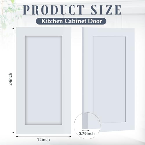 Cinnvoice 2 Pcs Pine Kitchen Cabinet Door Replacement with 4 Pcs Cabinet Hinges Wood Shaker Door Front Replacement for Kitchen, Bathroom, Vanity(White,12" W X 24" H) by Cinnvoice - Image 3