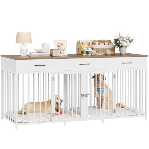 HOSTACK Double Dog Crate with Drawers and Divider