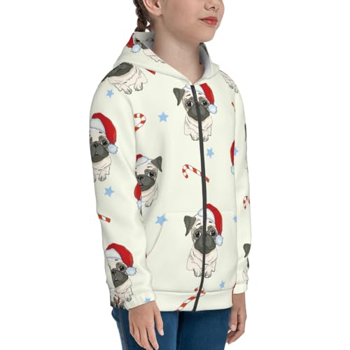 Christmas Pug Dog Kids Pullover Hoodies Boys Zip Up Sweatshirts Girls Athletic Clothes with Pocket4