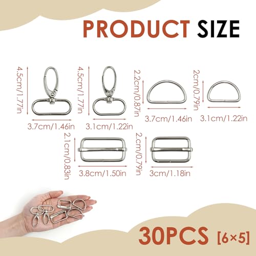 FunWorth 30 Stück Taschenzubehör zum Nähen, D-Ringe, Leiterschnallen, Dreh-Karabiner aus Metall für DIY Nähen, Hundegeschirr, Schlüsselanhänger Korrosionsbeständig, 360° Rotationsfunktion