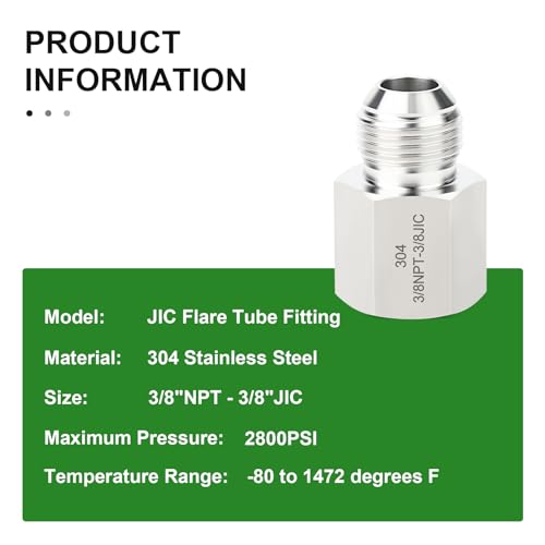 Image of TAISHER 2PCS Forging of 304 Stainless Steel JIC Flare Tube Fittings,3 /8 inch JIC Male x 3 /8 inch NPT Female,Half Union