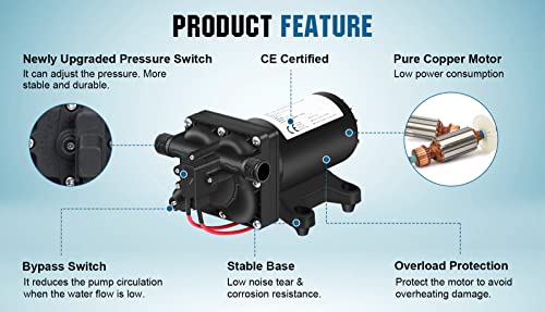 Eco-Worthy 42-Series Upgrade 12V Water Diaphragm Pressure Pump With Pressure Switch, 5.5Gpm 70Psi 12Volt Rv Fresh Water Pump On Demand For Yacht Camper Boat Marine Shower #TOP4