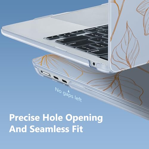 Image of Mektron Case for 2026 MacBook Air 13-inch M5 Laptop A3449 with 13.6-inch Liquid Retina Display, 2025 2024 2022 M4 /M3 /M2 MacBook Air 13 inch Hard Shell Cover, Model A3240 A3113 A2681, Gold Flower S718-Blue