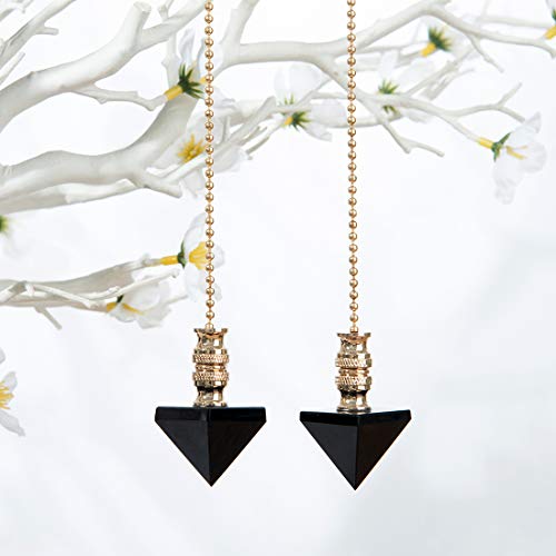 Image of Ceiling Fan Pull Chain, Fan Pulls Set with Connector, 2 Pack Crystal Black Pyramid Fan Pull Extension for Light Fan Chain