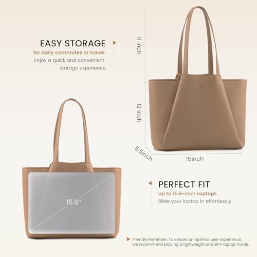 Image of LOVEVOOK Laptop Tote for Women - 15.6 Inch Faux Leather Laptop Bag with Clutch, Large Capacity Office Purse Computer