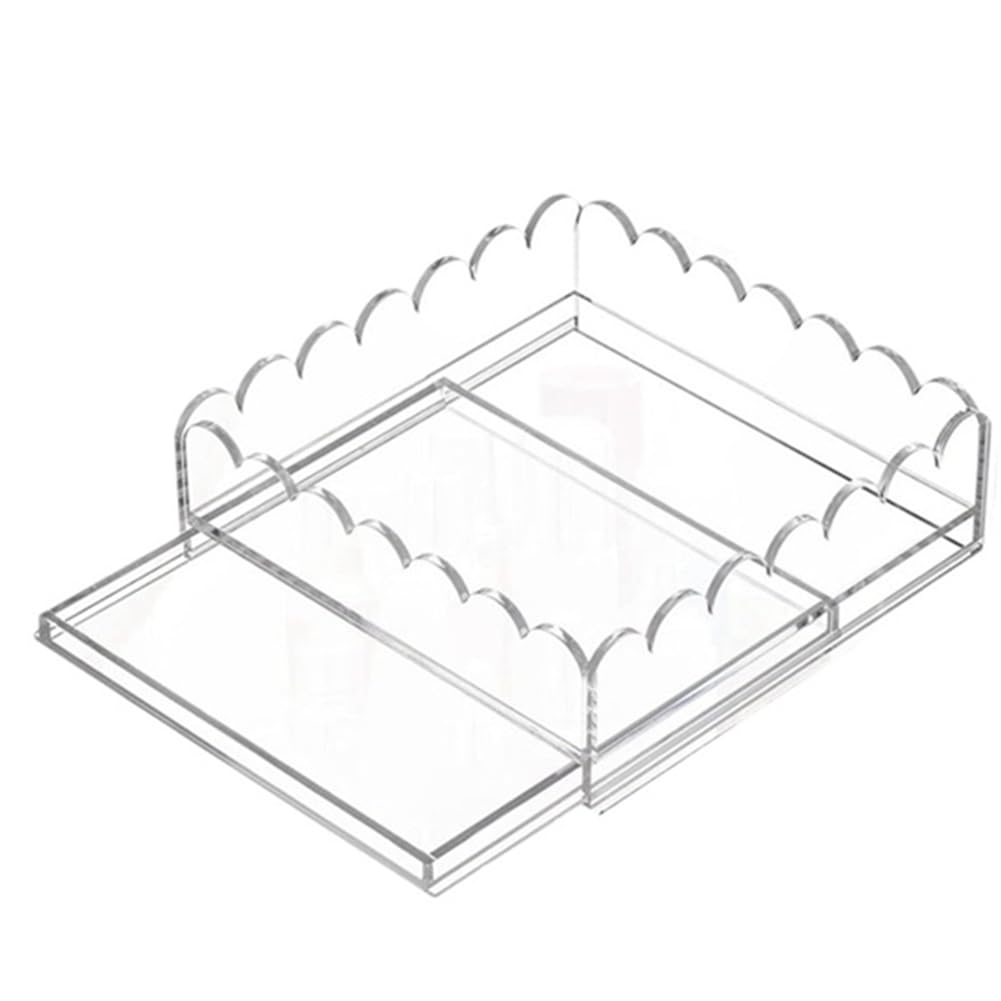 Jnchdghwa Acrylic Clear Storage Tray with Drawer for Needlepoint, Photo& Art Display-Scalloped Small Organizer