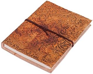 Christmas Thanksgiving Gifts Handmade Floral Design Brown Leather Journal Diary Hand Embossed work (7 X 5 Inches) With Paper And 140 Pages