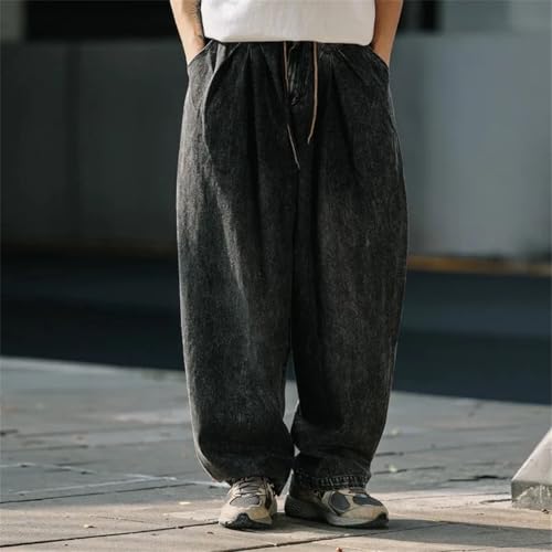 Bciopll Wide Leg Jeans for Men Loose Casual Harem Denim Cargo Pants Unisex Japanese Streetwear Trousers4