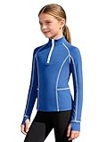 inhzoy T-Shirt Equitazione Aderente Bambine e Ragazze Maglietta Camicette da Torneo Equitazione Maglia Sportiva da Allenamento Corsa Yoga con Zip Sweatshirt Blu 7-8 Anni