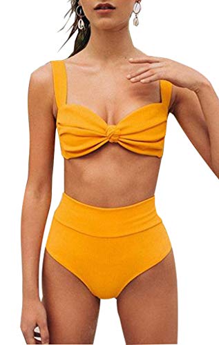 CheChury Mujer Color Sólido Conjunto de Frill Bikini Talle Alto Trajes de baño Dos Piezas Grandes Sexy Vintage Vientre Plano Bañadores Push Up Bañador