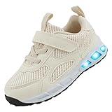 Floranate Toddler Girls Light Up Shoes Lightweight LED Flashing Mesh Breathable Adorable Running Tennis Walking Sneakers for Toddler (Off-WhiteSize 8)