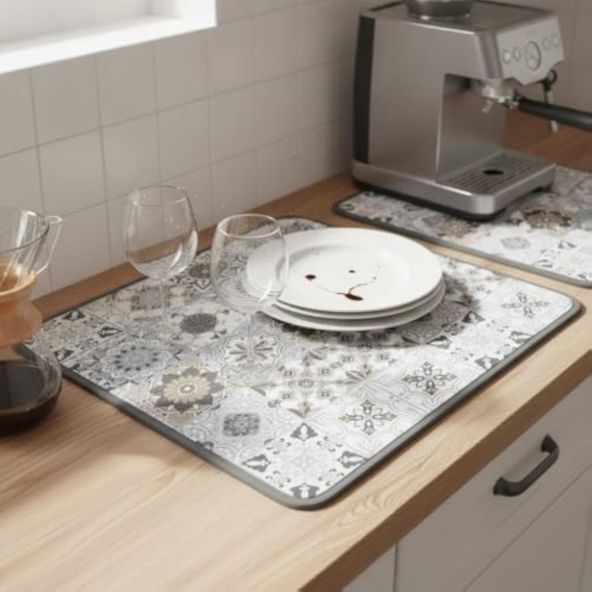 American Plaid Kitchen Counter Mat, Quick-Dry Diatomite Placemat