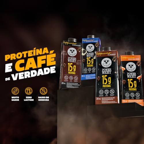 3 Corações Bebida Láctea Cappuccino Power Whey Clássico 15g de Proteína com Cafeína 250ml - 12 unida
