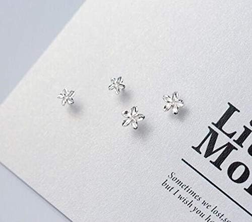 3 Pairs Tiny Flower Stud Earrings Sterling Silver Set for Women Girls Cute Cartilage 20g Studs Tragus Post Pin Hypoallergenic Piercing Body Jewelry Christmas Valentine's Day Birthday Gifts
