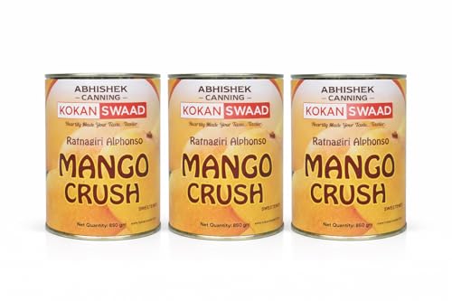 Image of KOKANSWAAD Ratnagiri Alphonso Mango Crush 850g | Sweetened Mango Pulp | No Artificial Flavors | Natural Alphonso Taste | Ideal for Juices, Smoothies, Shakes, Ice Creams & Desserts | FSSAI Certified | Combo (Pack of 3)