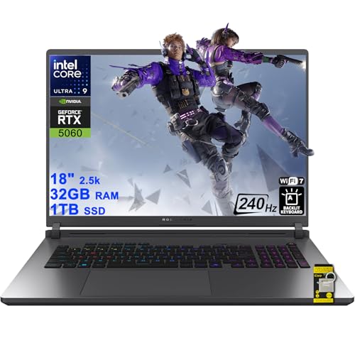 Image of ASUS ROG Strix G18 G815 Gaming AI Laptop 18 inch 2560x1600 240Hz 3ms 100% DCI-P3 Intel 24-core Ultra 9 275HX 32GB DDR5 1TB SSD GeForce RTX 5060 (Up to 572 AI Tops) RGB Backlit Wi-Fi7 Win11 ICP Acc